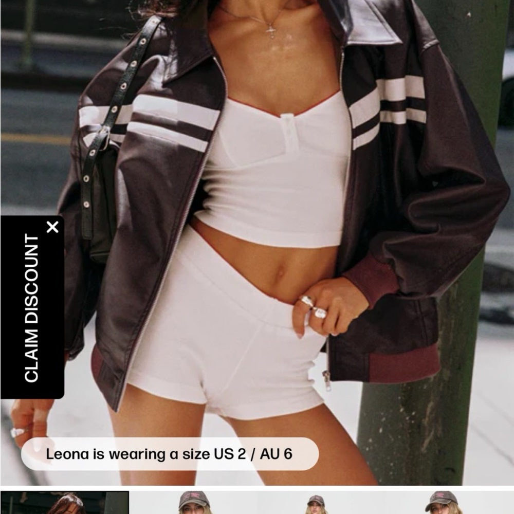 Princess Polly Goldsmith brown leather bomber jacket